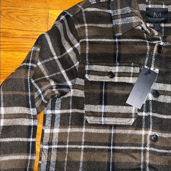 Magaschoni Men's Plaid Shirt Jacket - Black and Brown - Picture 3 of 10